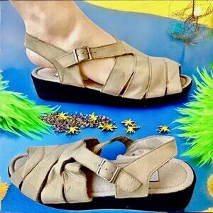 LIZ CLAIBORNE Beige Nubuck Sandal Wedge Slingback New